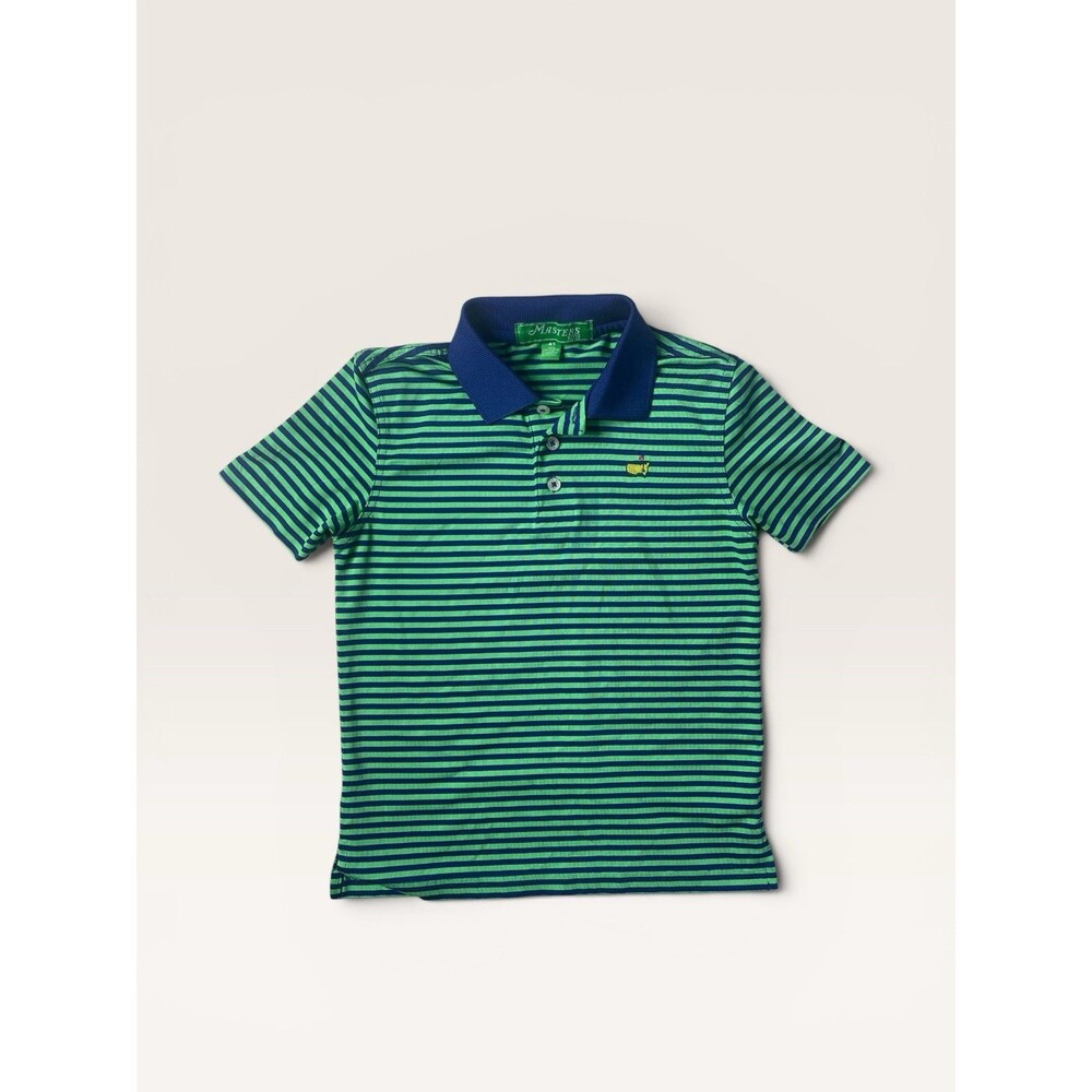 Masters Kids Boy’s Toddler Golf Polo Shirt Green Blue Striped 4T Free Shipping